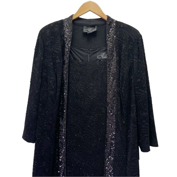 NWT Alex Evenings Midi Length Jacket Scoop Neck Dress Set Black Sequin Size 12 - Picture 11 of 15